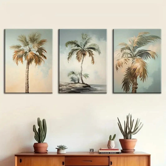3pcs Beach Coconut Tree Seascape Metal Print Ready to Hang Art