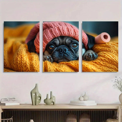 3pcs Funny Pug Humorous Pet Animal Metal Print Ready to Hang Art