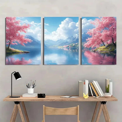 3pcs Snow Capped Mountains Blue Sky & Reflective Metal Print Ready to Hang Art