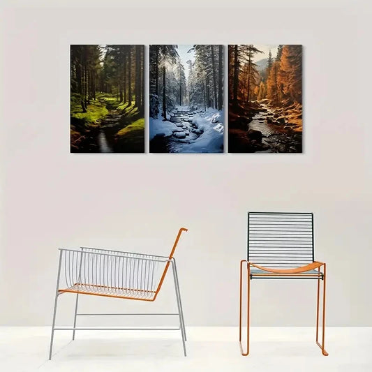 3pcs Seasonal Forest Path Nature Landscape Wall Art Set Canvas Framed 40x60cm - High Quality Print 100% Australian Made Wall Canvas Ready to Hang