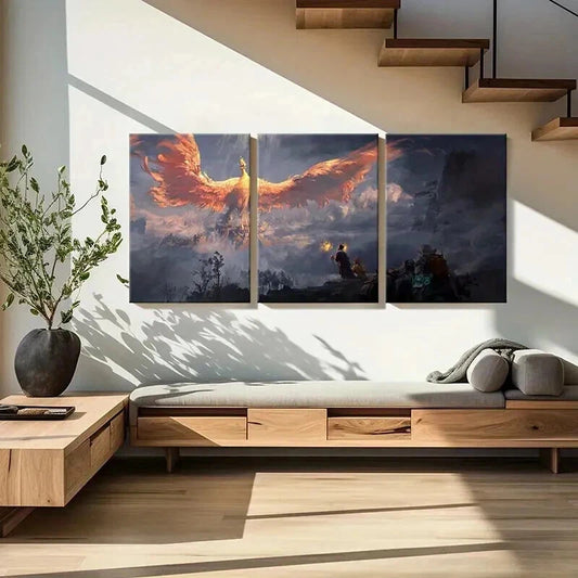 3pcs Vibrant Phoenix & Dragon Fantasy Wall Art Set Canvas Framed 40x60cm - High Quality Print 100% Australian Made Wall Canvas Ready to Hang