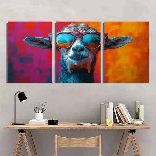3pcs Whimsical Goat Bohemian Style Metal Print Ready to Hang Art