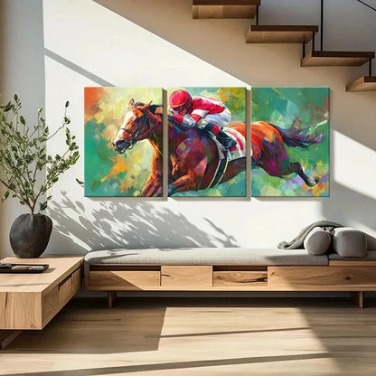 3pcs Equestrian Scene Vibrant Colors Abstract Metal Print Ready to Hang Art