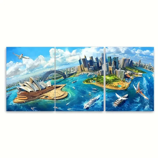 3pcs Australia A Vibrant View Of Sydney Wall Art Set Canvas Framed 60x90cm - High Quality Print 100% Australian Made Wall Canvas Ready to Hang