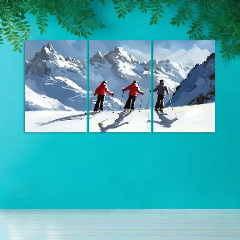 3pcs Alpine Downhill Skiing Canvas Framed 60x90cm - High Quality Print 100% Australian Made Wall Canvas Ready to Hang
