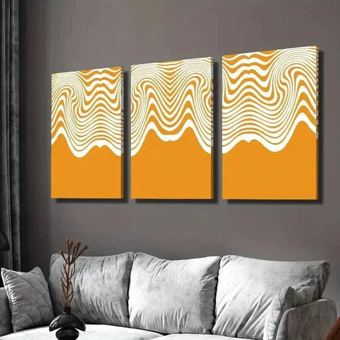 3pcs Flowing Caramel Wavy Seamless Pattern Wall Art Set Canvas Unframed - High Quality Print 100% Australian Made Wall Canvas