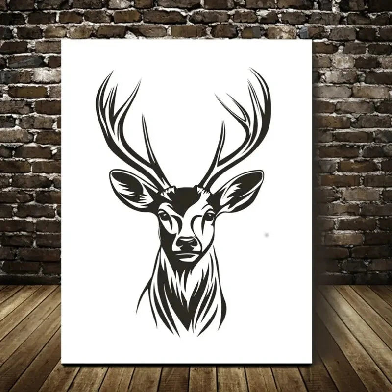 Abstract Black and White Stag Painting 40x60cm Metal Print Ready to Hang