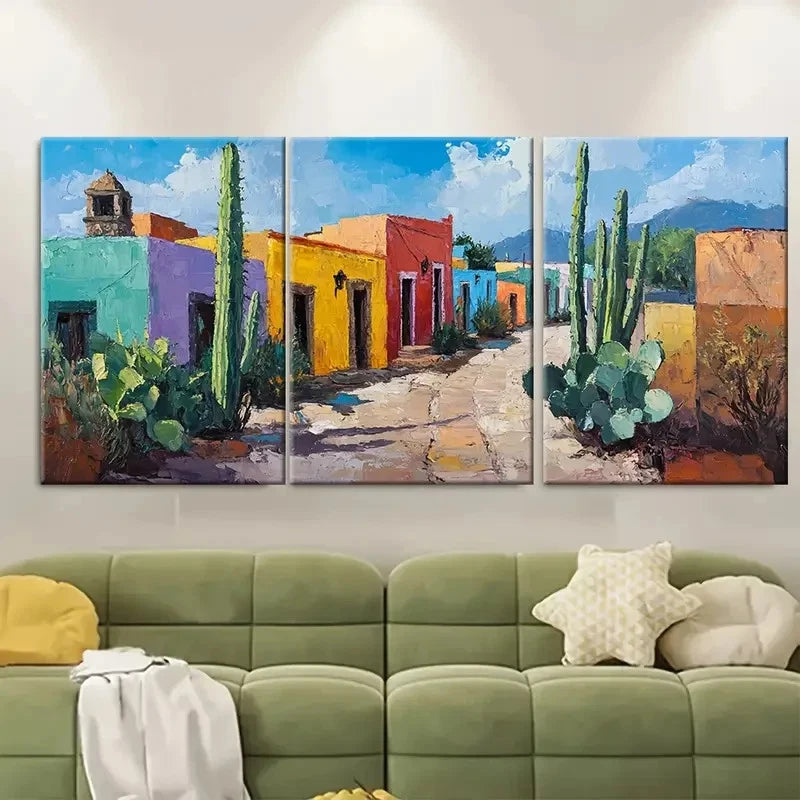 3pcs Mexico Cityscape Colorful Houses Metal Print Ready to Hang Art