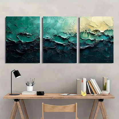 3pcs Abstract Painting Green and Black Metal Print Ready to Hang Art