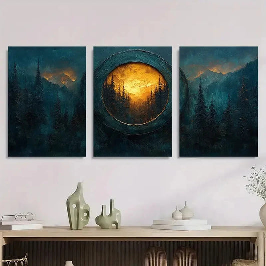3pcs Modern Nordic Tree Ring Oil Painting Metal Print Ready to Hang Art