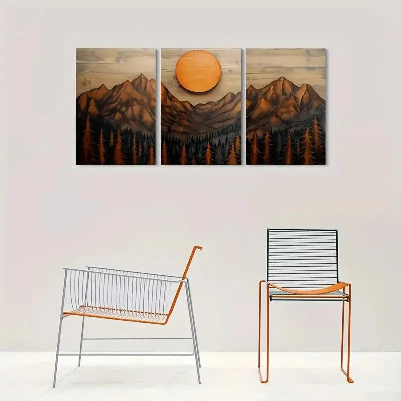 3pcs Majestic Mountains & Serene Forests Metal Print Ready to Hang Art