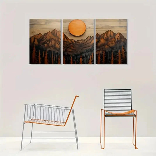 3pcs Majestic Mountains & Serene Forests Metal Print Ready to Hang Art