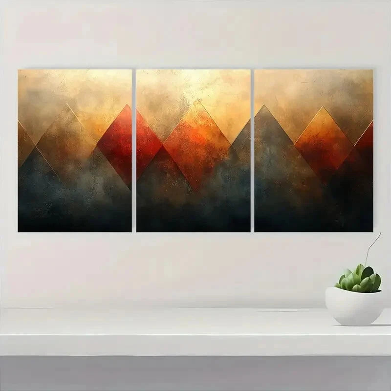 3pcs Abstract Geometric Wall Art Prints Metal Print Ready to Hang Art