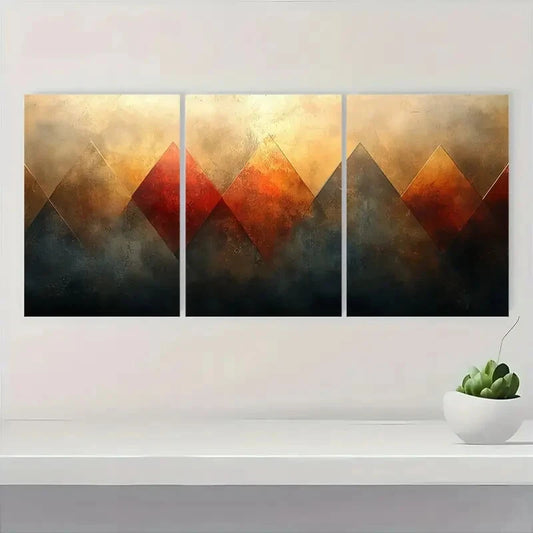 3pcs Abstract Geometric Wall Art Prints Metal Print Ready to Hang Art
