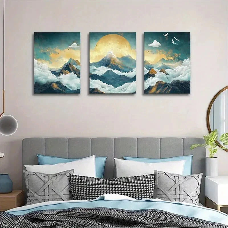 3pcs Majestic Mountain and Cloud Scenic Nature Metal Print Ready to Hang Art