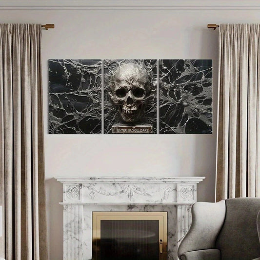 3pcs Skull Spiderweb Gothic Dark Metal Print Ready to Hang Art