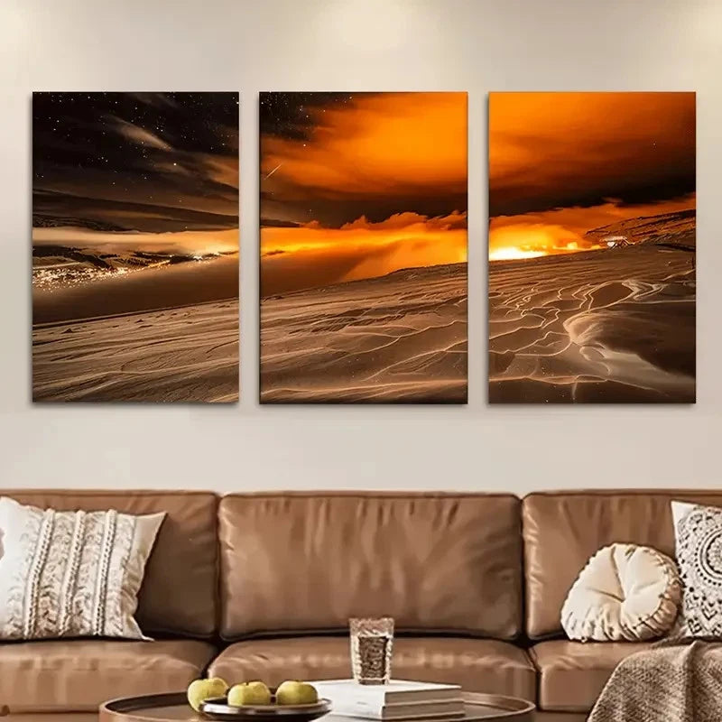 3pcs Stunning Red Sunset in the Desert Metal Print Ready to Hang Art