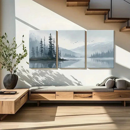 3pcs Serene Snowy Mountain Landscape Trees Metal Print Ready to Hang Art