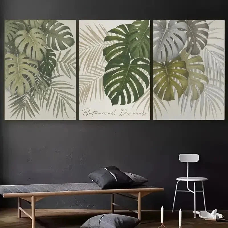 3pcs Monstera Leaf Botanical Prints Metal Print Ready to Hang Art