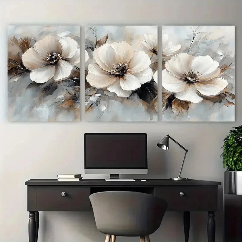 3pcs Romantic Blooms Neutral Tones Flower Metal Print Ready to Hang Art