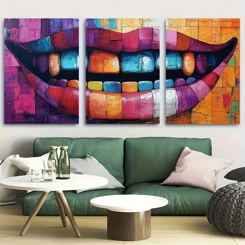 3pcs Vibrant Braces Teeth Smile Design Metal Print Ready to Hang Art