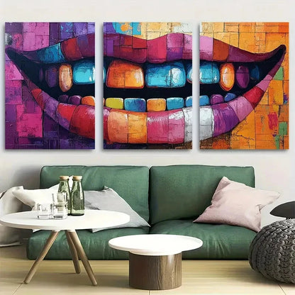 3pcs Vibrant Braces Teeth Smile Design Metal Print Ready to Hang Art