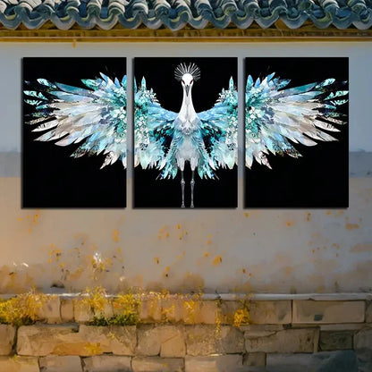 3pcs Crane Among the Flowers Design Metal Print Ready to Hang Art