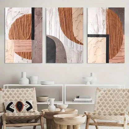 3pcs Neutral Abstract Oval Rectangular Painting Metal Print Ready to Hang Art