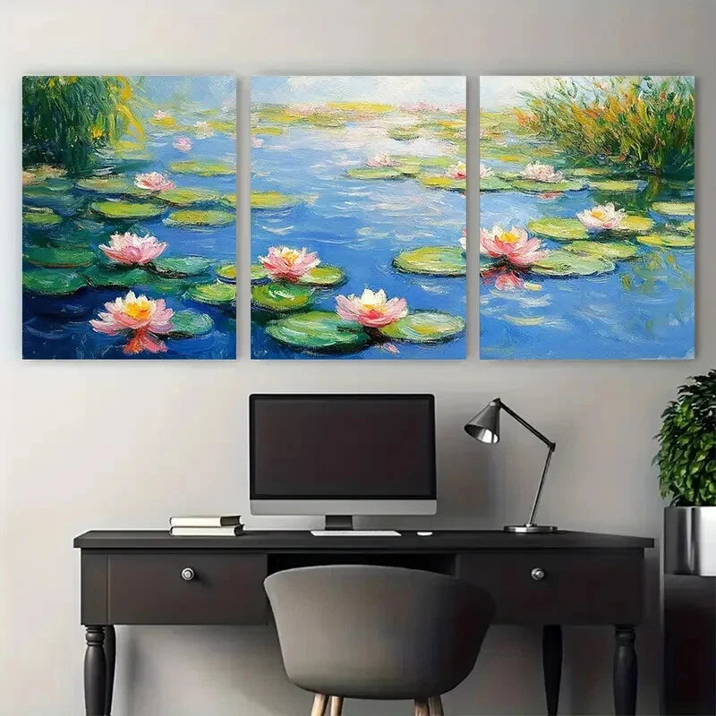 3pcs Claude Monet Waterlilies Illustration Metal Print Ready to Hang Art
