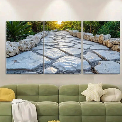 3pcs Crete Stone Garden Walkway Metal Print Ready to Hang Art