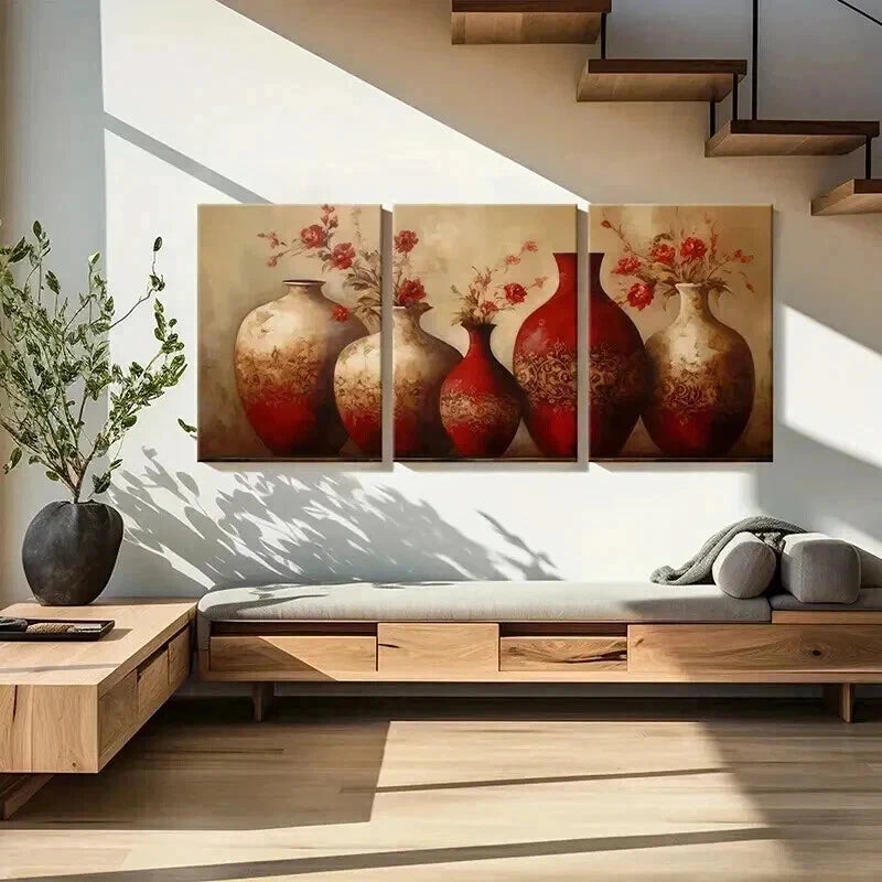 3pcs Abstract Floral Vases Artwork Decor Metal Print Ready to Hang Art