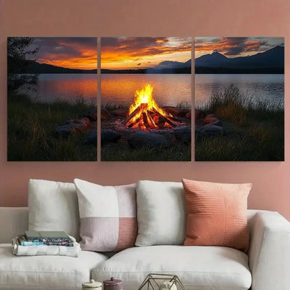 3pcs Bonfire Camping Illustration Metal Print Ready to Hang Art