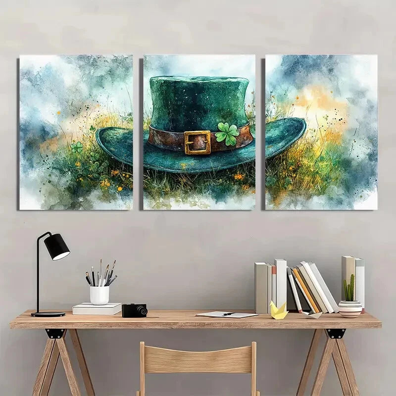 3pcs St, Patricks Day Watercolor Print Metal Print Ready to Hang Art