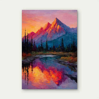 Mountain Glow Landscape with Sunset 60x90cm Metal Print Ready to Hang
