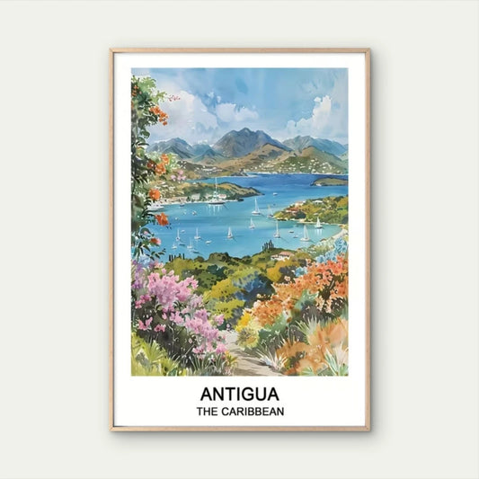 Antigua Tropical Caribbean Landscape Travel Poster Print Wall Art