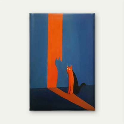 Blue-Orange Abstract Cat Silhouette 60x90cm Metal Print Ready to Hang