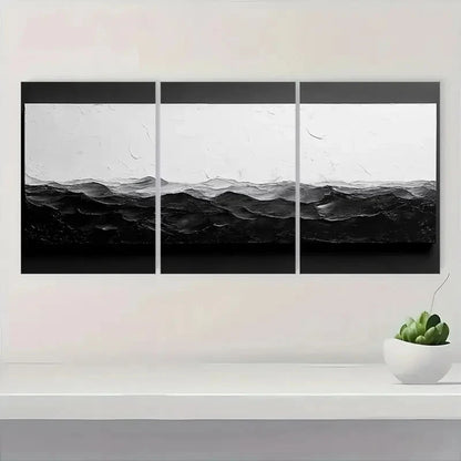 3pcs Black and White Abstract Textured Metal Print Ready to Hang Art