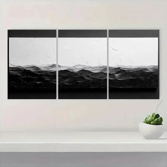 3pcs Black and White Abstract Textured Metal Print Ready to Hang Art