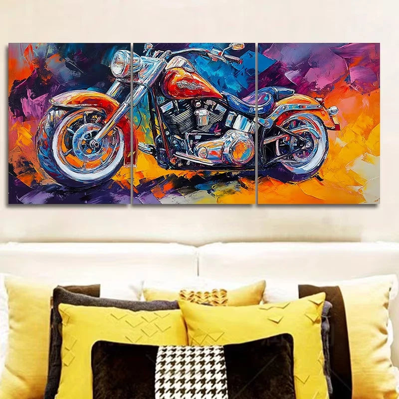 3pcs Vibrant Motorcycle Metal Print Ready to Hang Art