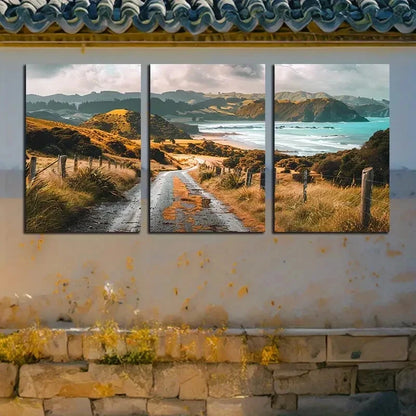 3pcs Vibrant Coastal Highway Beach Scenes Metal Print Ready to Hang Art
