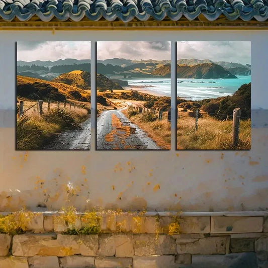 3pcs Vibrant Coastal Highway Beach Scenes Metal Print Ready to Hang Art