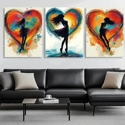 3pcs Colorful Abstract Dance Silhouettes Perfect Wall Art Set Canvas Unframed - High Quality Print 100% Australian Made Wall Canvas