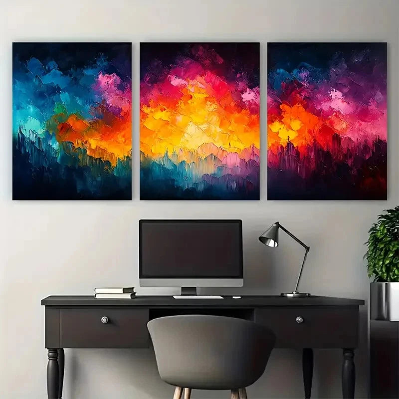 3pcs Colorful Abstract Illustration Wall Art Set Canvas Framed 50x70cm - High Quality Print 100% Australian Made Wall Canvas Ready to Hang