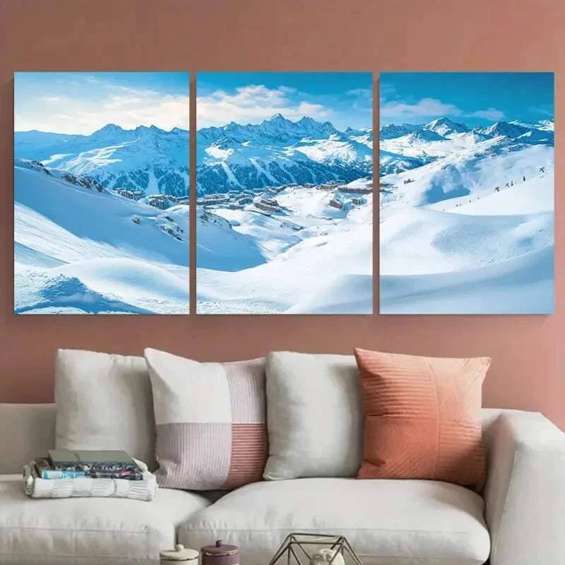 3pcs Les Arcs Ski Resort Paradiski Snowboard Metal Print Ready to Hang Art