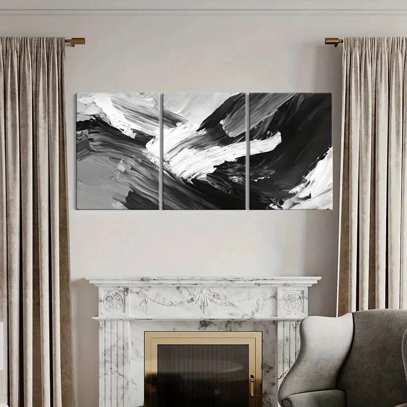 3pcs Abstract Art Monochrome Palette Contemporary Metal Print Ready to Hang