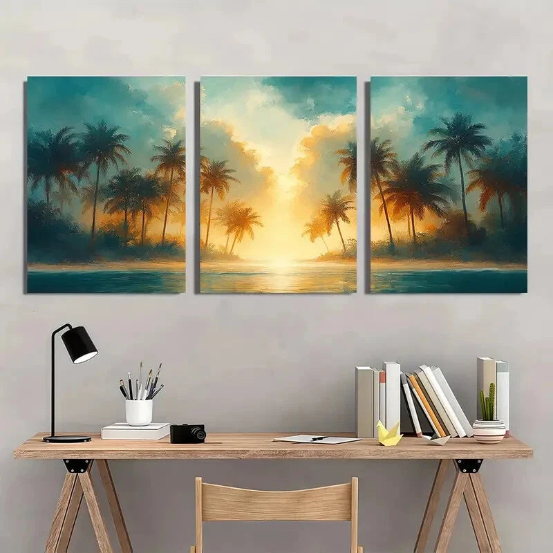 3pcs Tropical Palm Tree Watercolor Art Prints Metal Print Ready to Hang Art