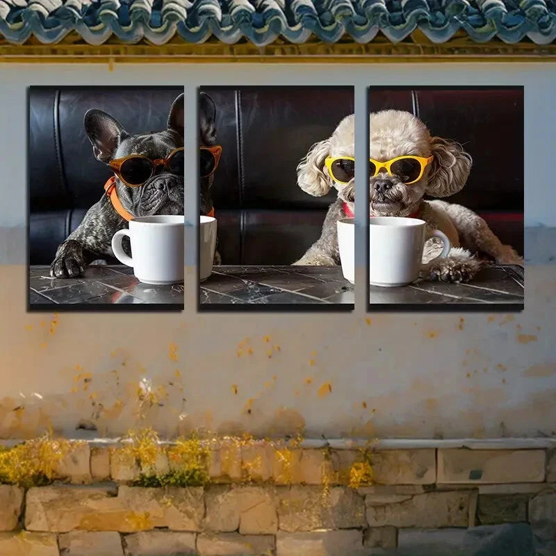 3pcs Charming Poodle & French Bulldog Metal Print Ready to Hang Art