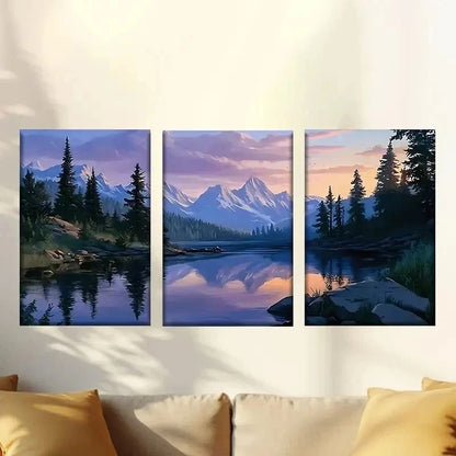 3pcs  painting of a mountain lake Wall Art Set Canvas Framed 40x60cm - High Quality Print 100% Australian Made Wall Canvas Ready to Hang