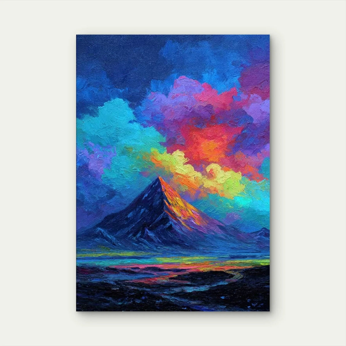 Neon Volcano Eruption Painting Metal Print Ready to Hang