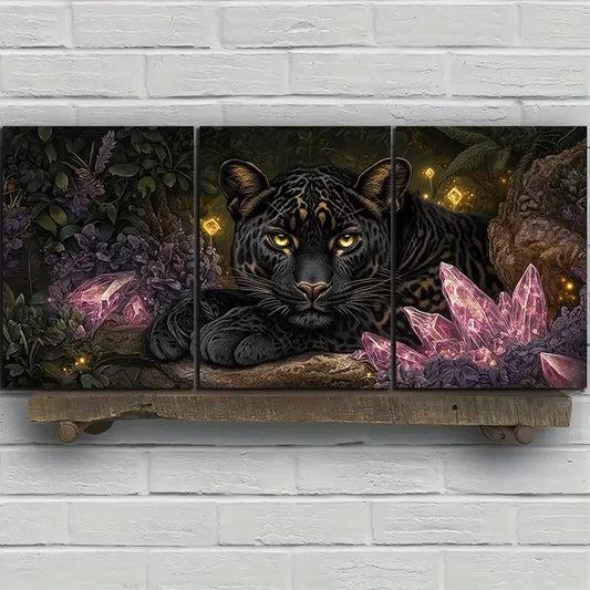 3pcs The Leopard in The Pink Jungle Metal Print Ready to Hang Art